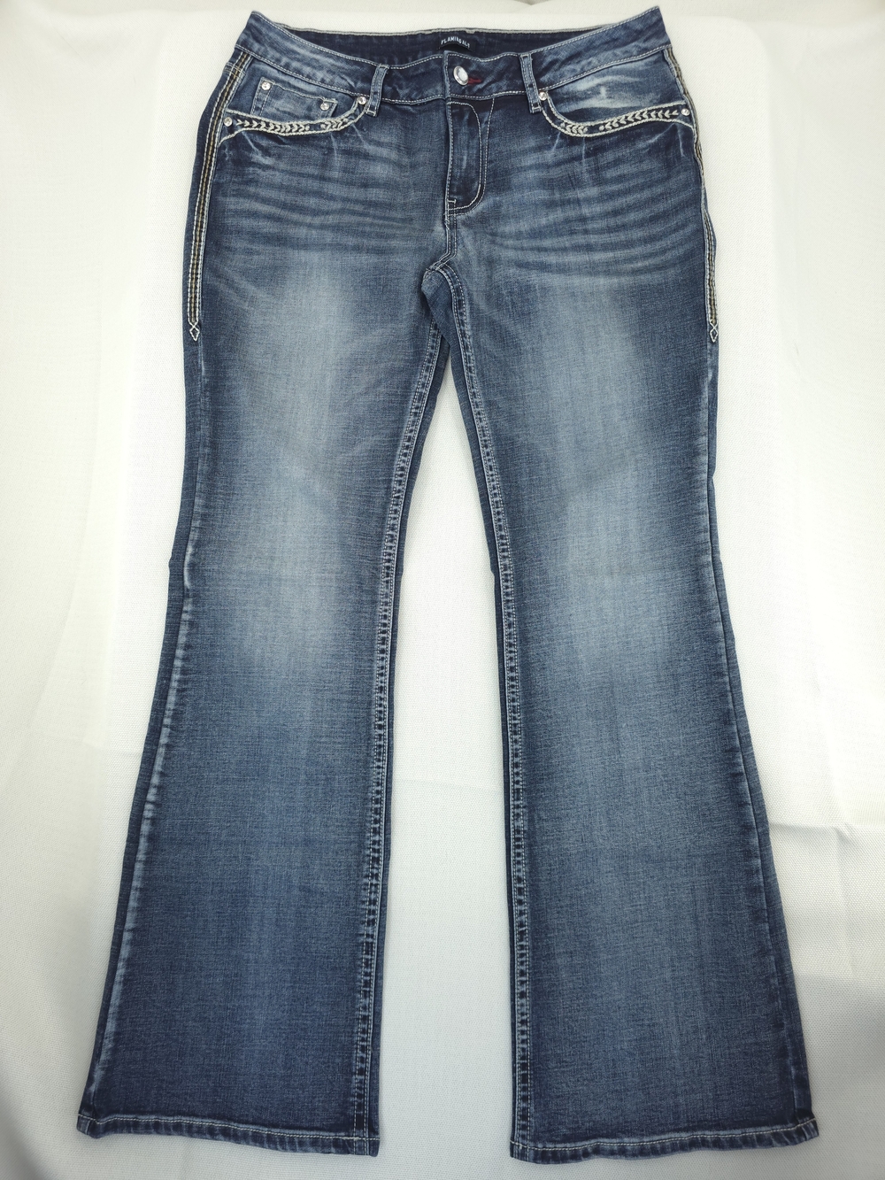 Flamingals Rhinestone💎 Embroidered Bootcut Jeans Medium Wash - Size L